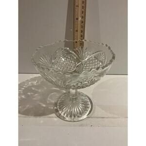 Vintage Indiana Glass Pressed Glass Pineapple Pattern Footed Compote Dish 7"